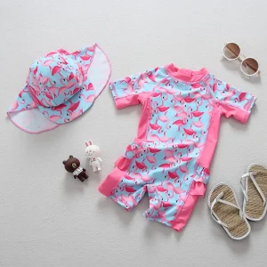 combinaison anti uv bébé flamant rose