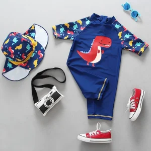 combinaison anti uv bébé dinosaure rouge