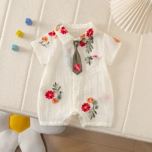 combinaison bébé fille broderie à fleurs