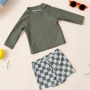 combinaison de bain bébé carreau vert