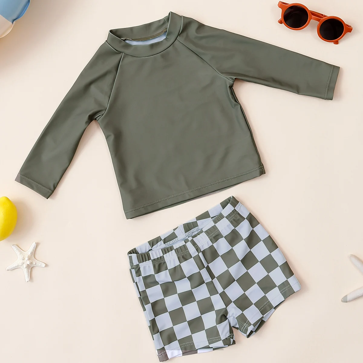 combinaison de bain bébé carreau vert