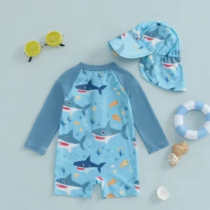 combinaison de bain bébé requin bleu ciel