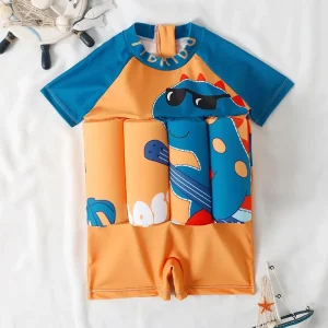 combinaison de bain bébé dinosaure orange et bleu